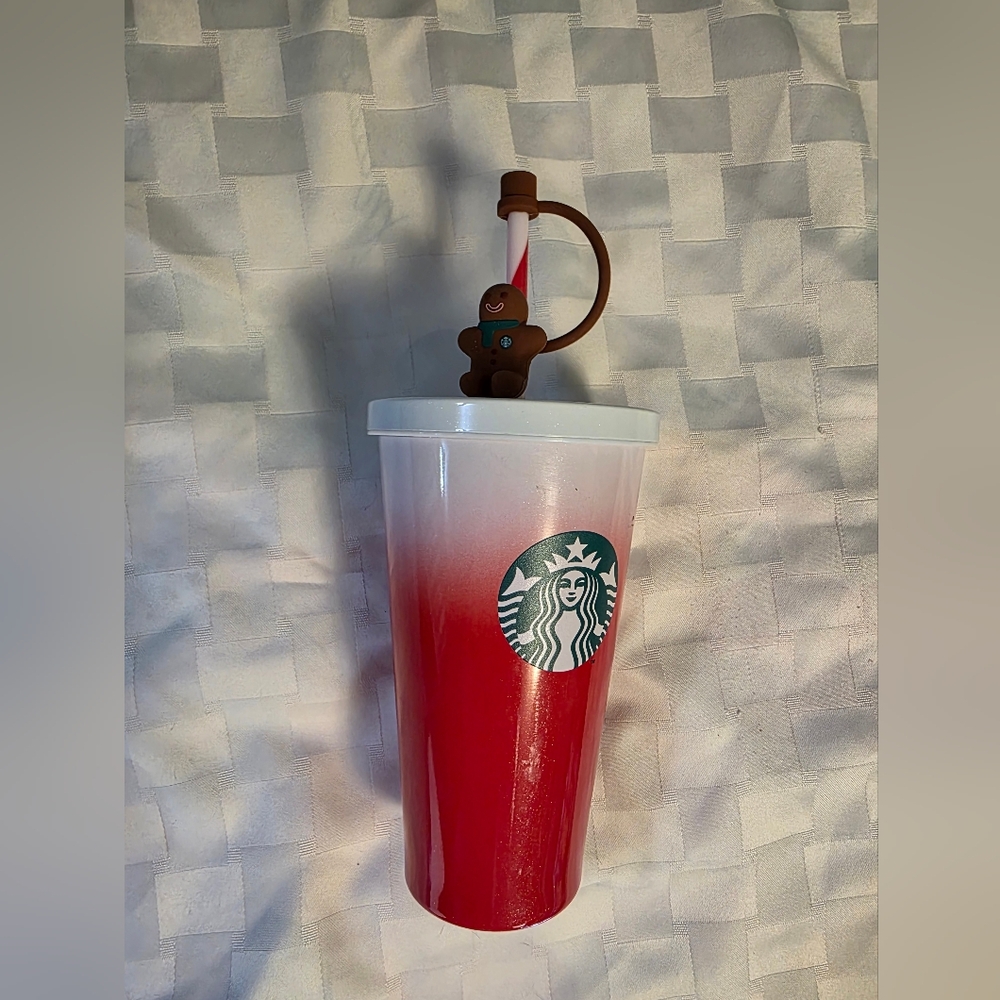 Starbucks Red and White SS Tumbler with Gingerbread Straw. 2025 Europe